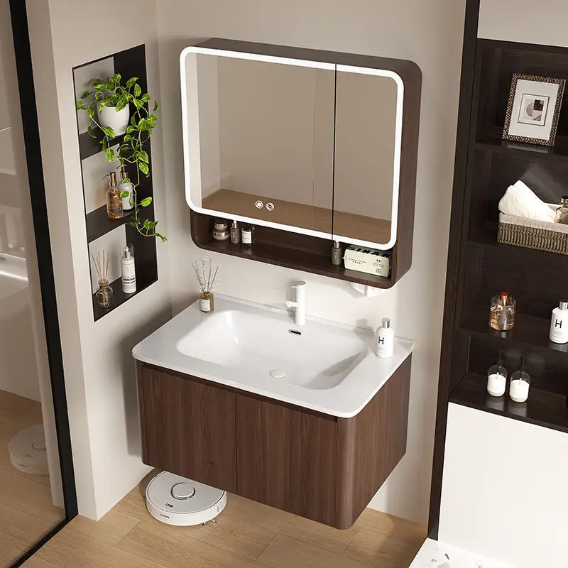 walnut honeycomb aluminum arc bathroom cabinet ceramic integrated wash basin washbasin space aluminum washstand