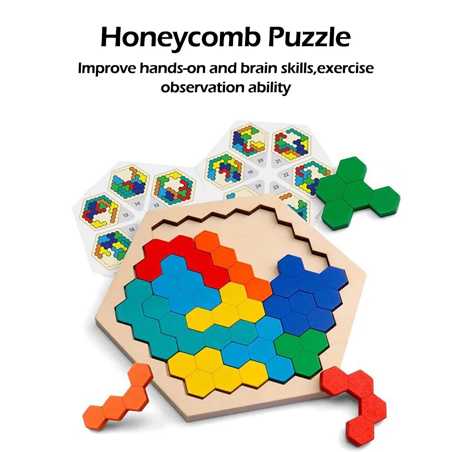 1pcs Wooden Puzzles Educational Toys For Children Kids Preschool Tangram Board Brain IQ Test Game Montessori Toys Gifts