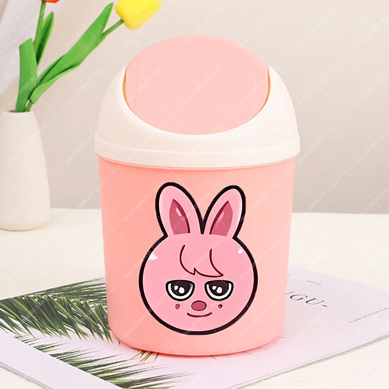 Student Cute Desktop Trash Can SKZ ooed Portable Plastic Waste Bin Accessories Anime Printed Garbage Organizer Kawaii Stationery - view 2