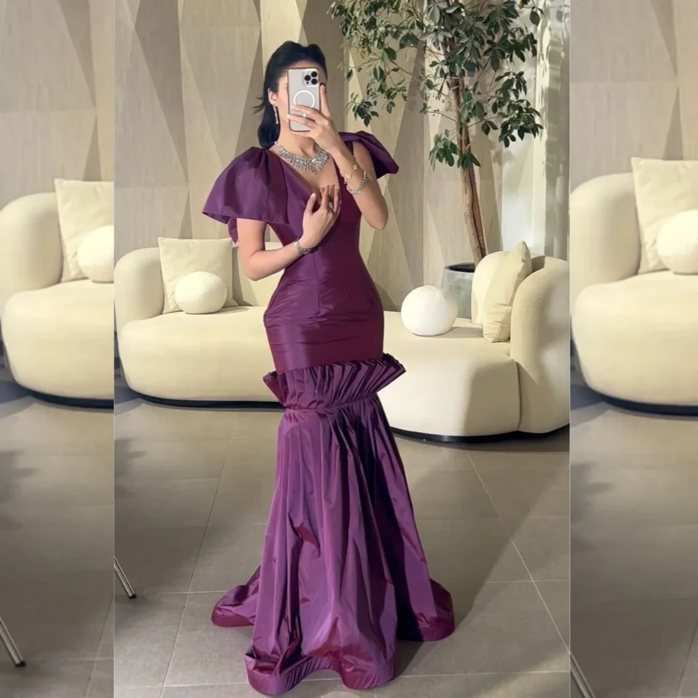 Customized   Sexy Casual  Satin Draped Party Mermaid V-neck Bespoke Occasion Gown Long Dresses