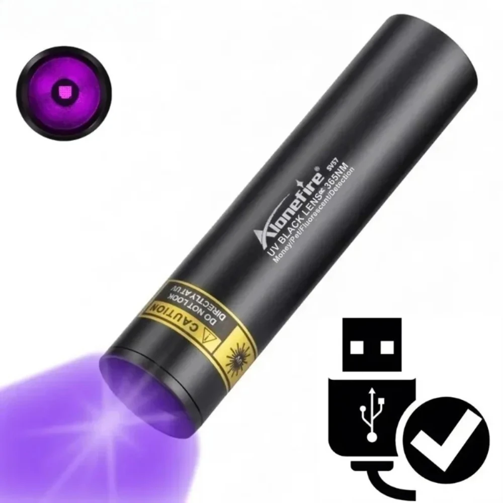 SV57 UV Flashlight -365nm 3W USB Rechargeable for Detecting Pet Stains, Scorpions & Counterfeit Bills | Compact Blacklight Torch