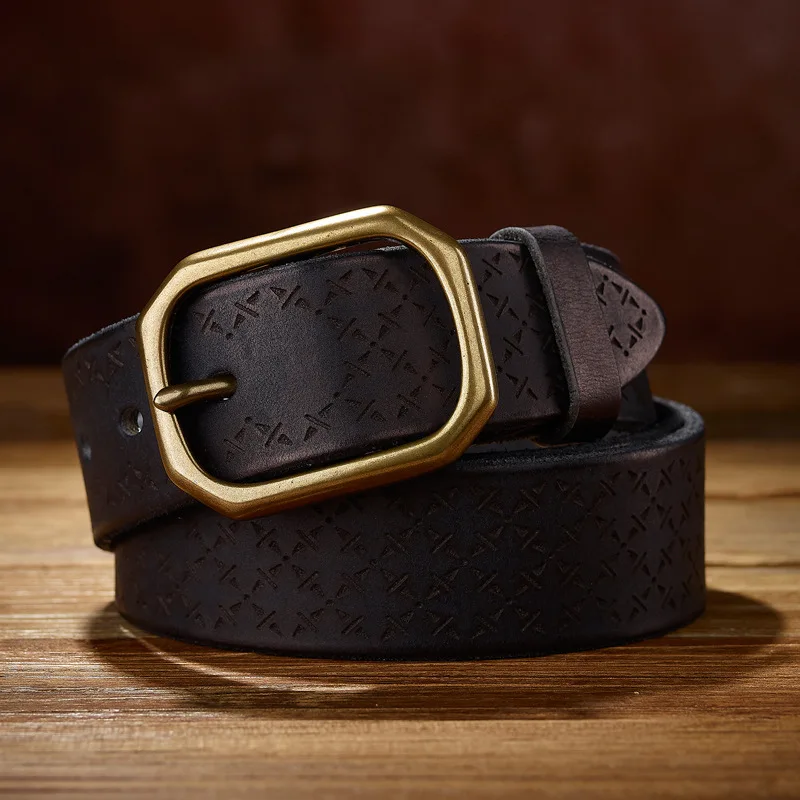

Мужской ремень из натуральной кожи, верхний слой воловьей кожи ручной работы, резной винтажный пояс с бронзовой пряжкой.