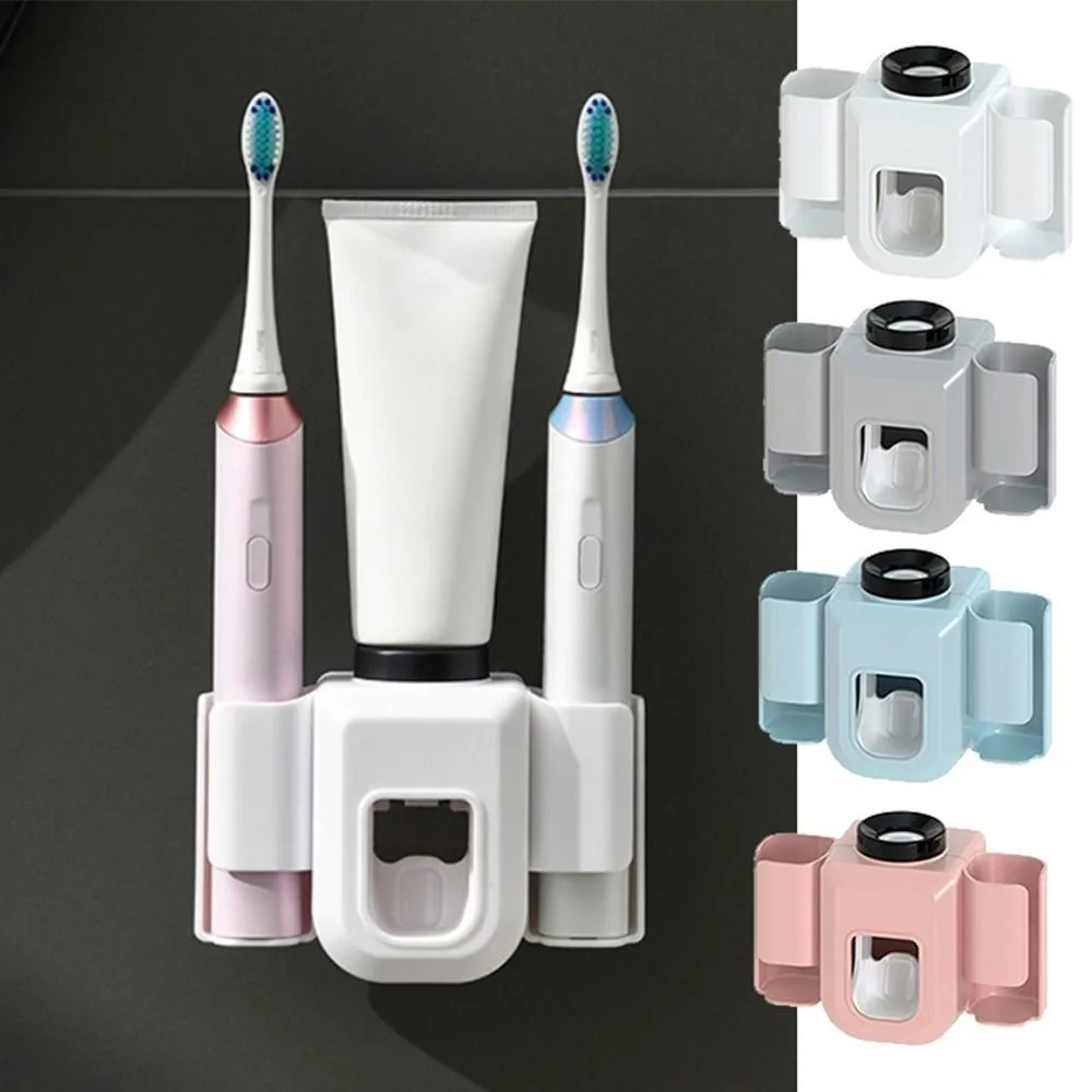 Automatic Toothpaste Dispenser Dust-proof Toothbrush Holder Wall Mount Stand Bathroom Accessories Set Squeezer