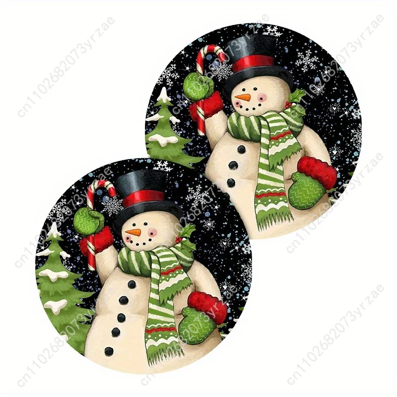 

Festive Snowman Car Coasters 2pcs Absorbent Anti Slip Car Coasters Scalding Waterproof Easy Clean Car Interior Accessories