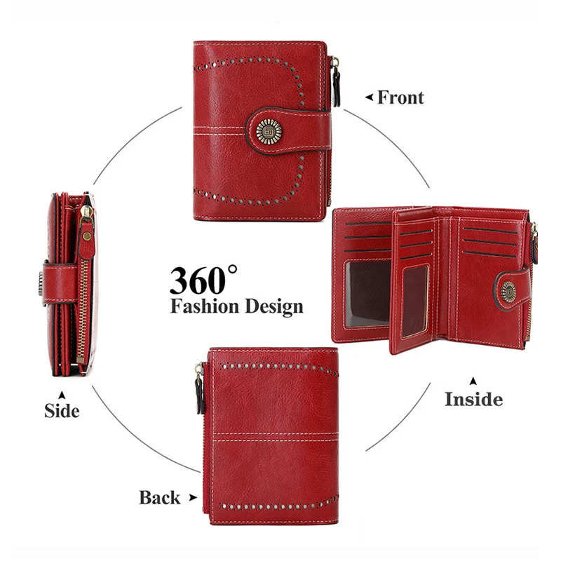 Retro RFID Anti-Theft Leather Wallet Multi-Card Zipper Bifold Purse Credit Card Holder Multi-Functional Coin Wallet