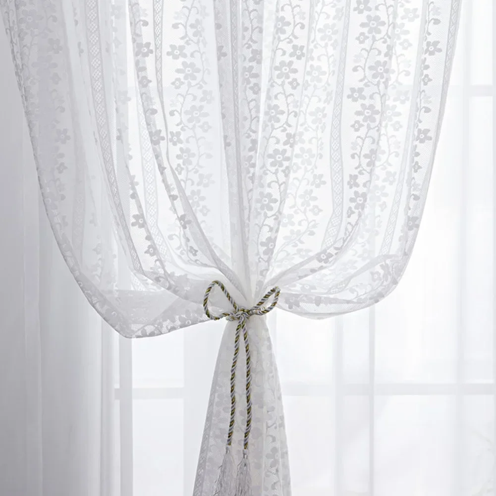 NAPEARL White Sheer Tulle Curtain Embroidered Flower Curtain Voile Transparent for Living Room Kitchen Weeding Decoration 1PC