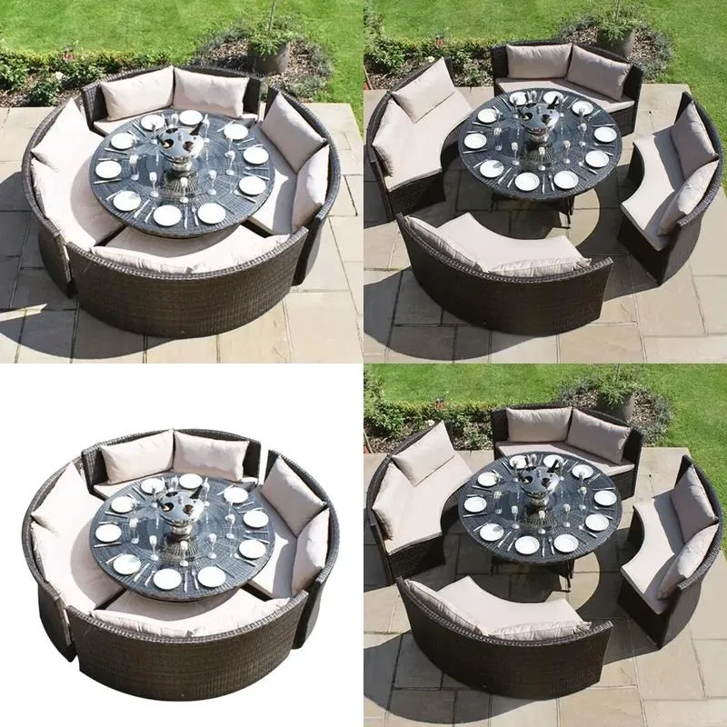 Modern Round Rattan Dining Table and Chair Set All Weather Outdoor Furniture for Garden Hotel Courtyard
