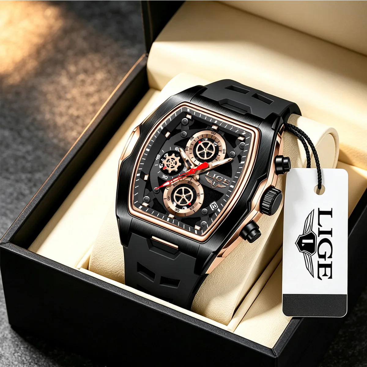LIGE Luxury Military Man Watch Silicone Luminous Calendar Mens Watch Sport Waterproof Quartz Watches for Men Chronograph Clock