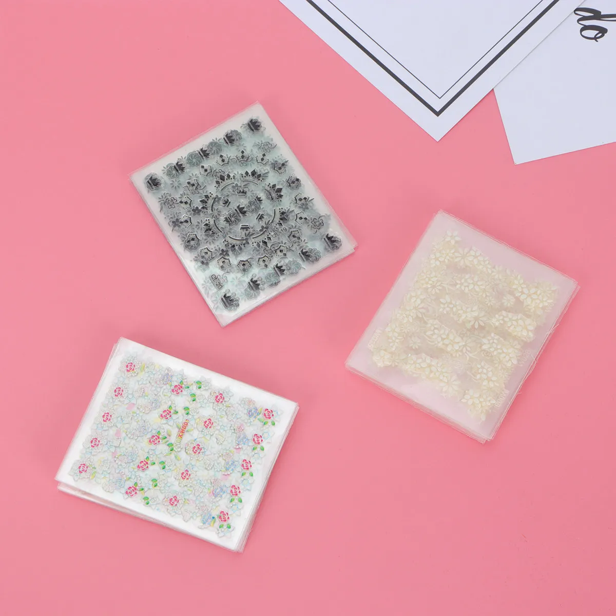 

50 Sheets Nail Art Stickers Flower Nails Finger Fingernail Decals Embossed Fake Floral