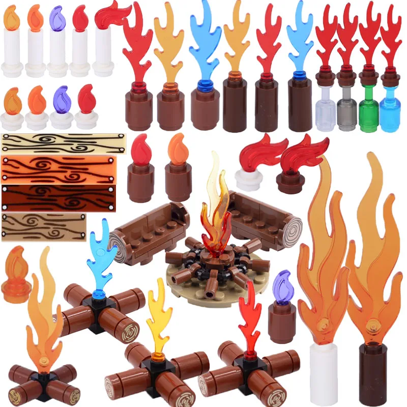 MOC Building Blocks Bonfire Flame Medieval Wine Bottle Accessories Set Candlestick Model Mini Brick Compatible Toy Gift DIY X019