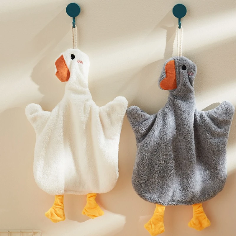 

Cute Big Goose Hand Towel Absorbent Hanging Kitchen Bathroom Coral Fleece