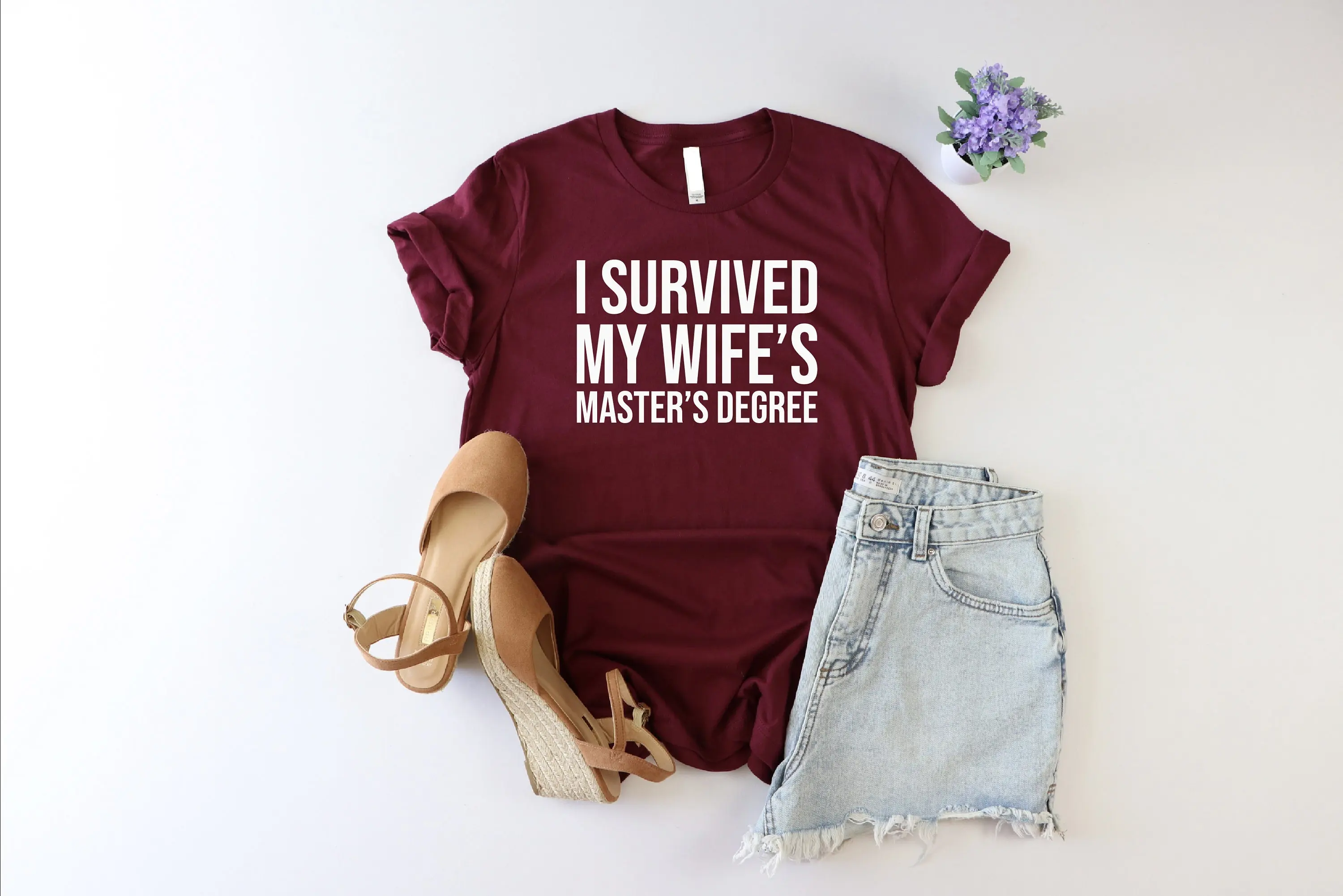 

I Survived My Wife's Master's Degree T Shirt Funny Masters Proud Husband Humorous Graduation Postgraduate For