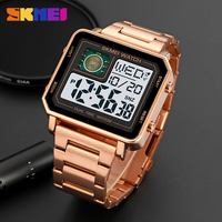 SKMEI 2033 Stainless Steel Digital Watch Waterproof LED Luminous Leisure Square Clock Rectangle Men's Watches 1392 2052 1816