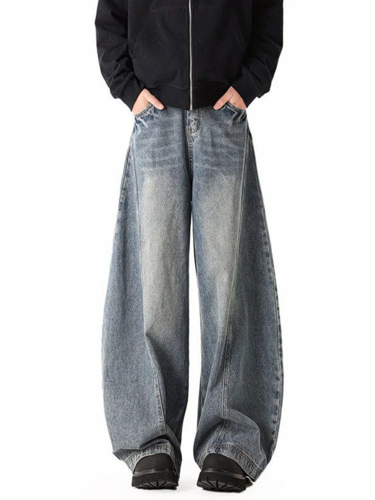 

Мужские джинсы в американском стиле, плотные, с эффектом потертости, весенне-осенние, свободного кроя, премиум-класса, корейская версия, прямые длинные брюки