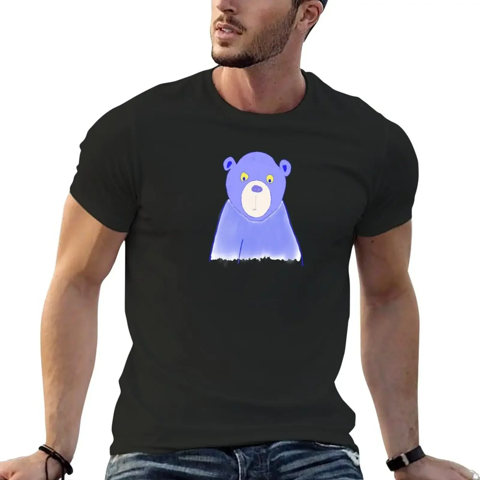 

Cute Blue Bear looking pensive T-shirt anime oversizeds plain white t shirts men