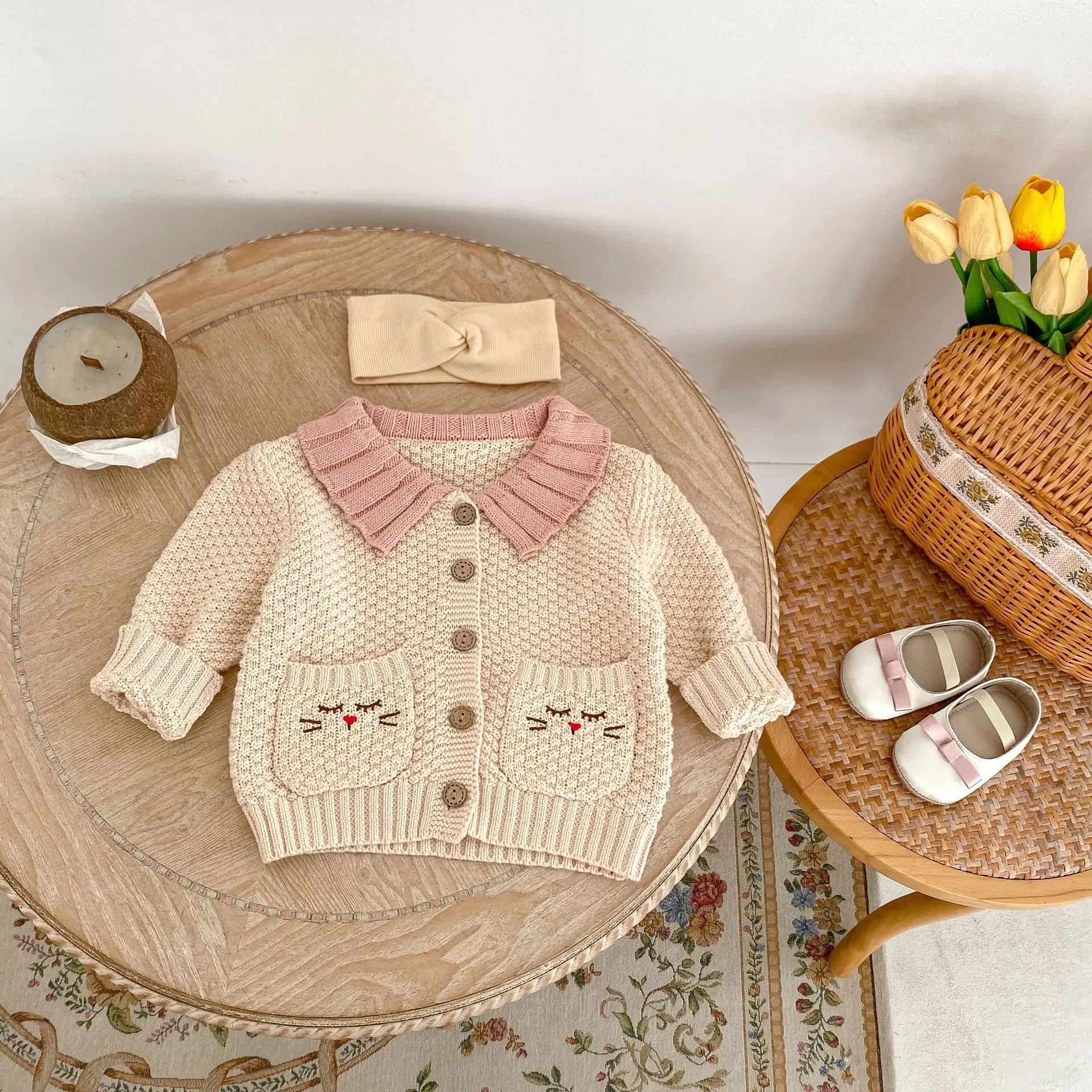 0-3T Newborn Kid Baby Girl Winter Clothes Thick Warm Baby Sweater Cardigan Long Sleeve Knit Coat Cute Sweet Knitwear