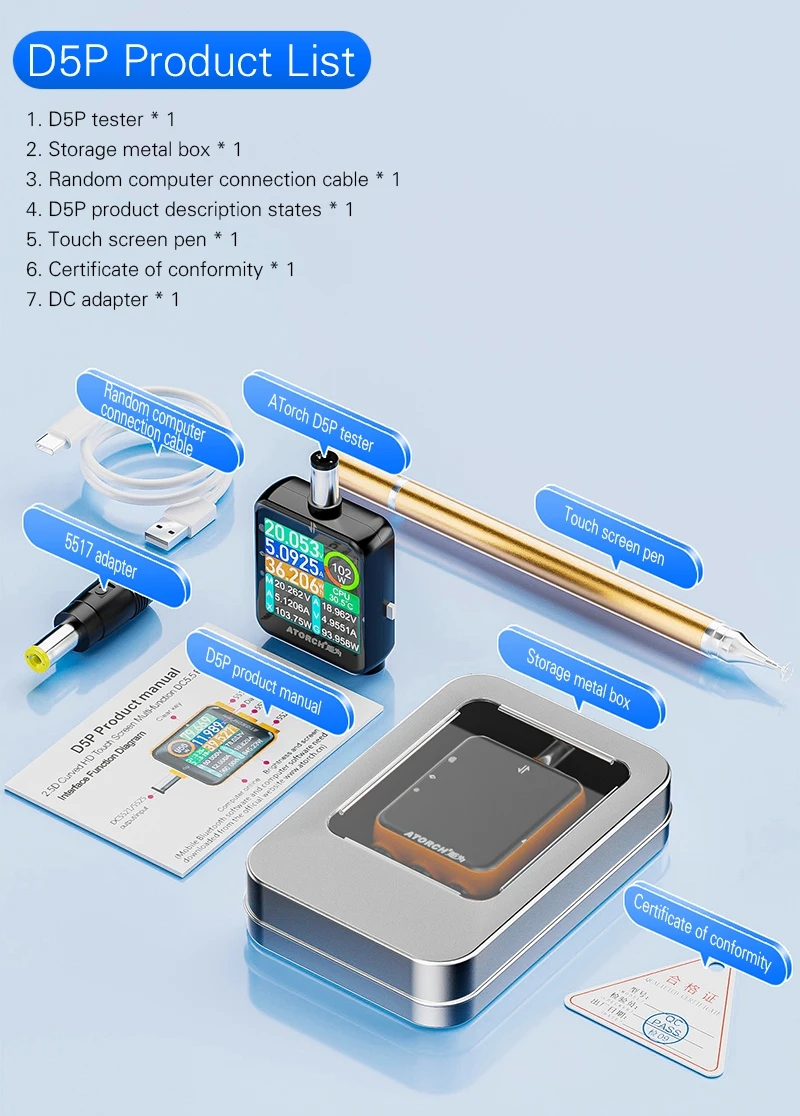 ATORCH D5P Touchscreen DC5.5 Tester DC 4.5-80V 12A Digital Voltmeter Amperemeter Wattmeter Batteriekapazität Leistungsanalysator Monitor – Detail 24