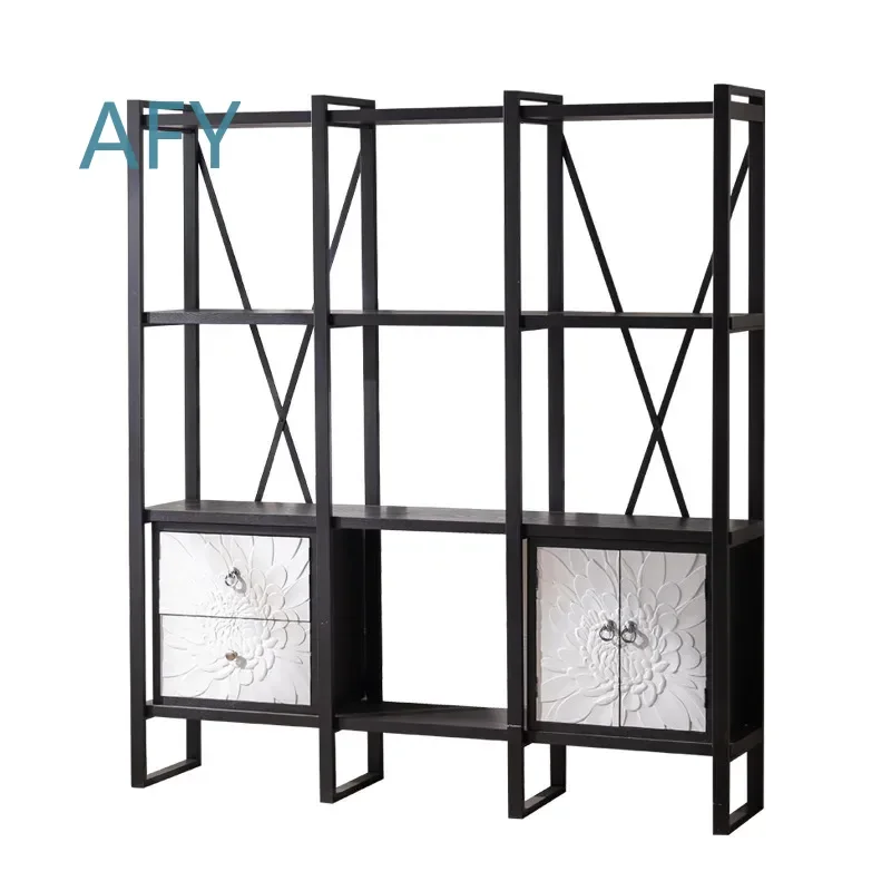 Creative Wrought Iron Bookshelf for Living Room Display Cabinet Partition Shelf for Studio Broadcast Setup Floor Storage