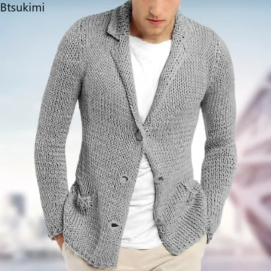 2024 Men\'s Casual Knitted Sweater Cardigan Jacket Autumn Winter Club Party Knitted Coats Male Long Sleeve Lapel Sweater Cardigan