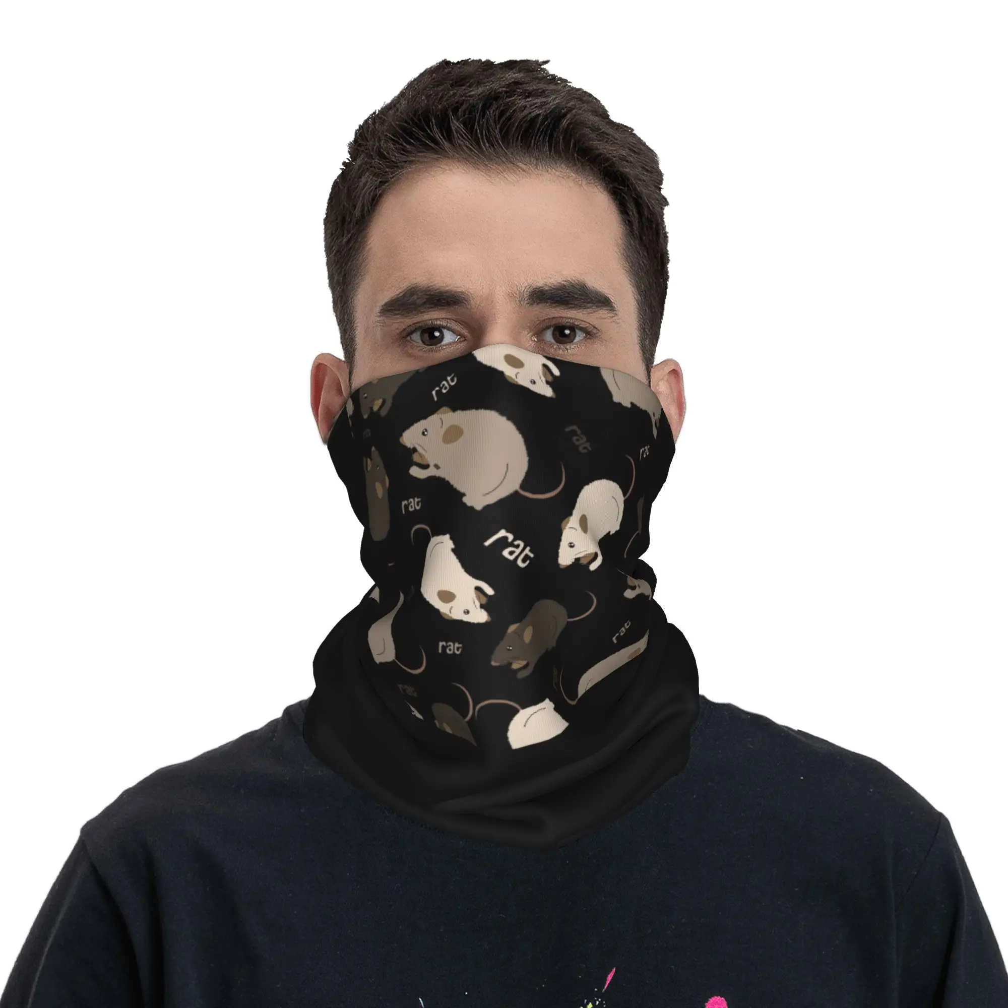 ラット柄バンダナネックゲートルプリントマスクスカーフ多機能フェイスマスク乗馬ユニセックス大人防風