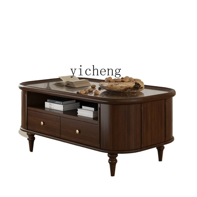 

ZK Retro Coffee Table TV Cabinet Unit Solid Wood Living Room New Chinese Modern Minimalist Square Coffee Table