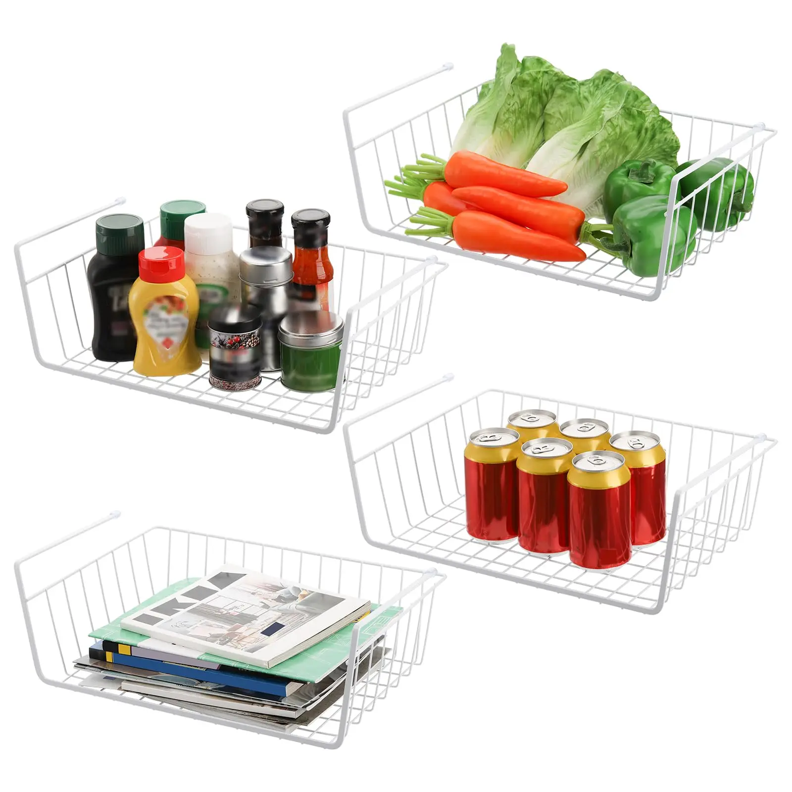 1pc White/Black Hanging Net Basket Iron Material Large Capacity Hanging Under Cabinet Wall Wardrobe Storage Basket Kitchen Tools