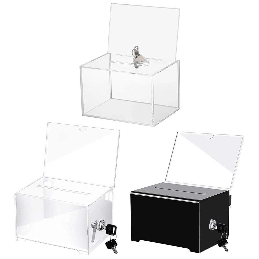 Acrylic Suggestion Box with Lock and Sign Holder Raffle Ticket Container Clear Ballot Box for Voting Charity Ballot Suggestions