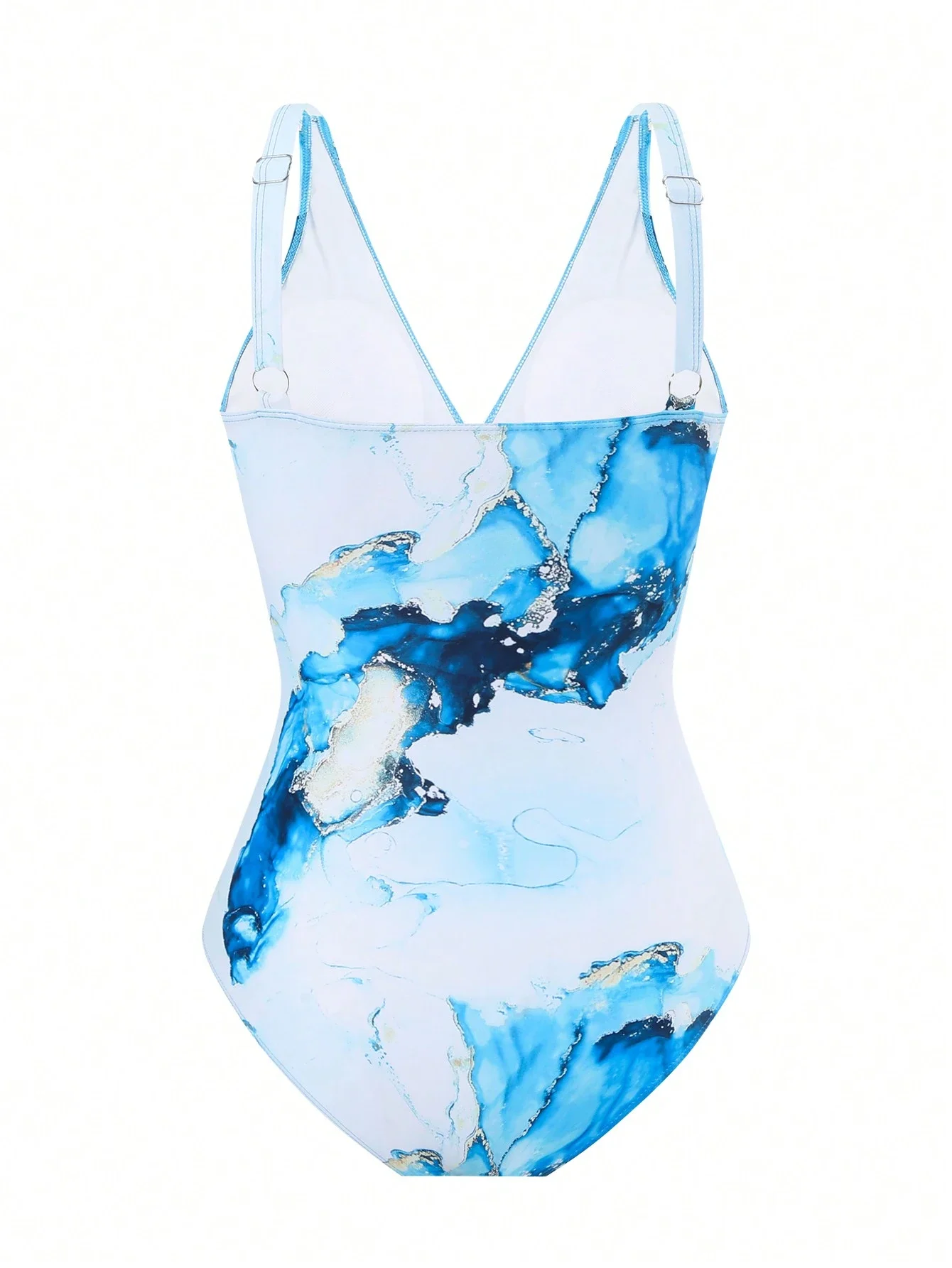 One Piece Swimsuit With Blue Marble Print Beach Cover Up Skirt Set