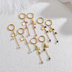 Akizoom 4 Colors Tassel Beads Earrings Vintage Stainless Steel Dangle Star Earrings for Women Mom Girl Birthday Jewelry Gifts