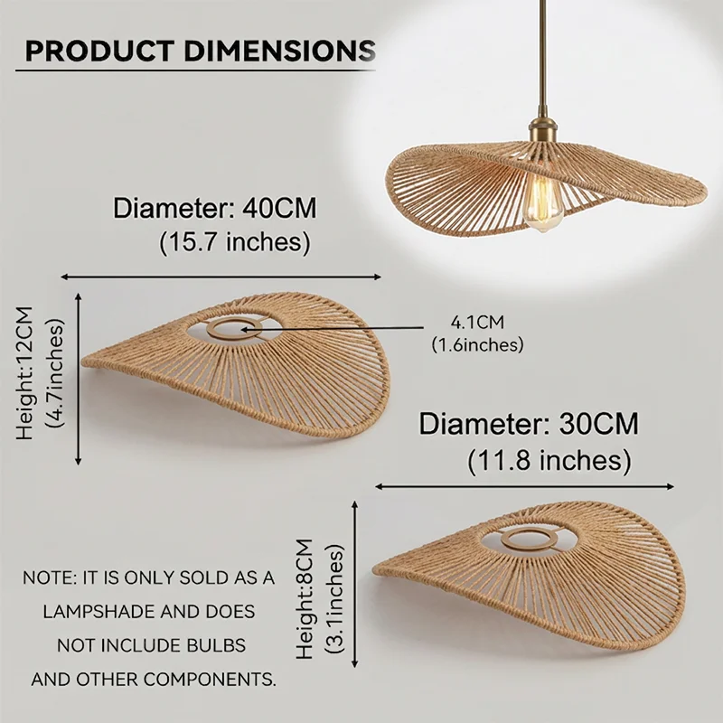 Wabi-Sabi Style Hand Woven Rattan Wall Lamp Shade Radial Hollow Rope Wicker Light Cover for Artistic Projection Shadow