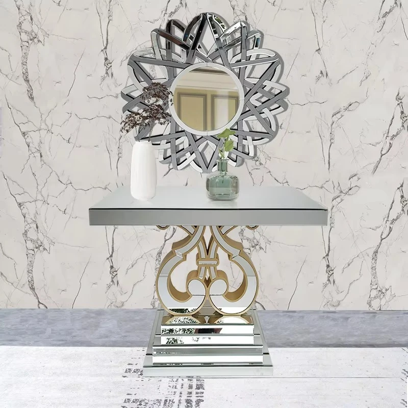 

bc-Living Room Hallway Table Mirrored Console Table With Geometric Wall Mirror for Sell·