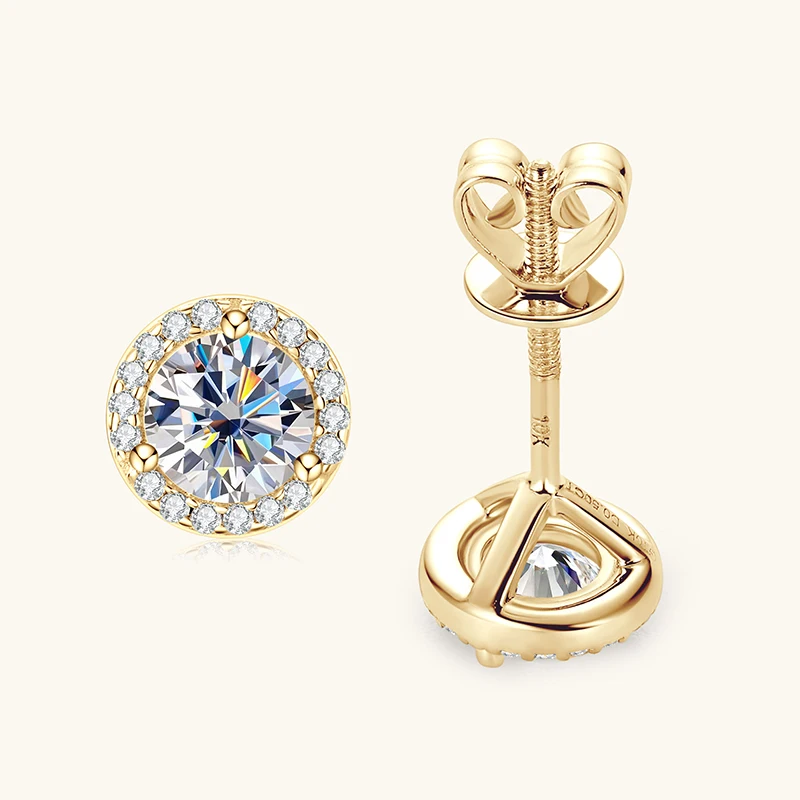 IOGOU 1ctw 5mm 0.5CT Round D Moissanite Halo Stud Earrings 10k Real Gold for Women Men Certified Engagement Wedding Fine Jewelry