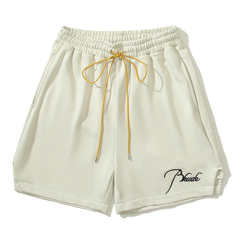 26SS Black High-Quality Embroidered Rhude Shorts New Summer Drawstring Stretch Waist Casual Shorts Stock