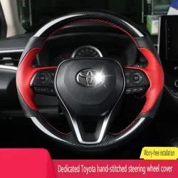 Diy Hand Sewing Car Steering Wheel Cover for Toyota Camry Avalon Corolla Highlander RAV4 Carbon Fiber Leather Car Accessories