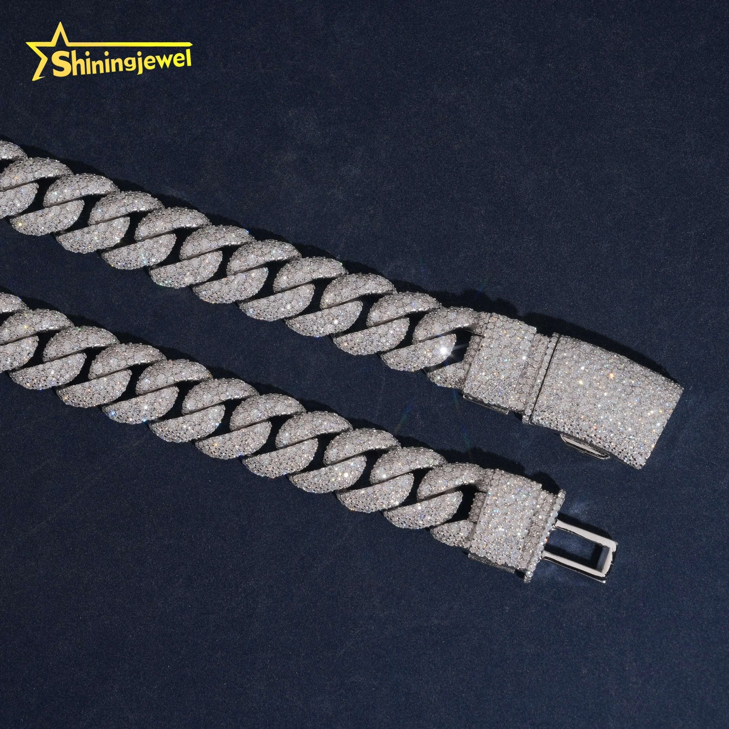 Fine Sale Hot Jewelry Top Quality 925 Silver Hip Hop Mosaic Set 15mm Moissanite Cuban Link Chain Necklaces..