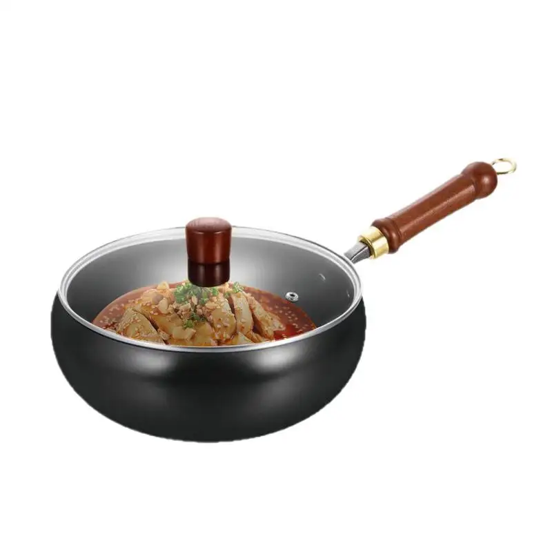 Nonstick Wok Chinese Stir Fry Pan With Lid Scratch-Resistant No Coating Flat Bottom Induction Cookware For Baking Stewing