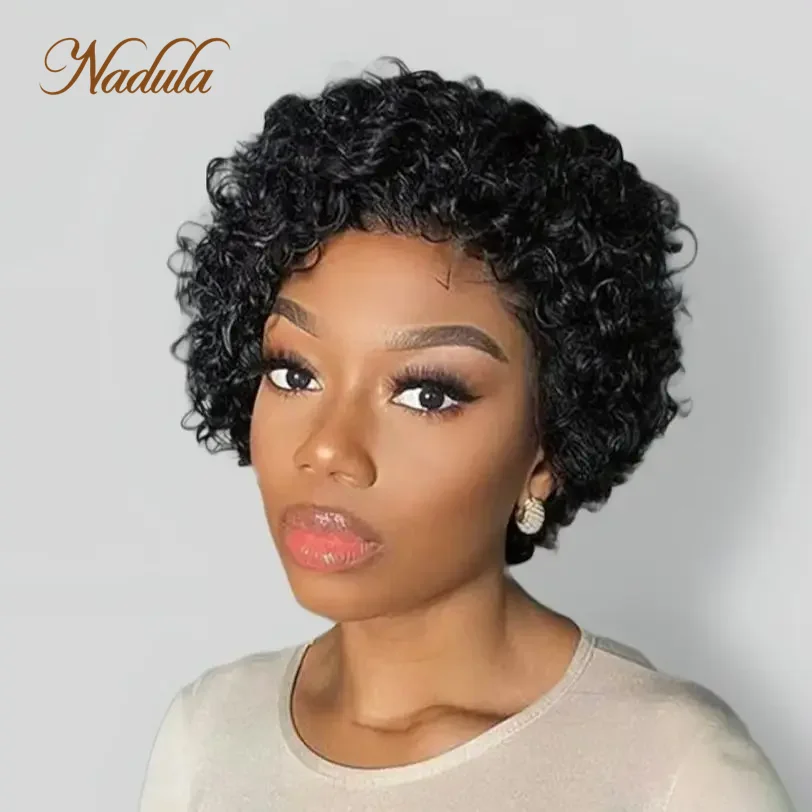 

Nadula Hair Glueless Short Pixie Wig 4 Inch Wig Afro Curly Natural Color Full Machine Made Wigs