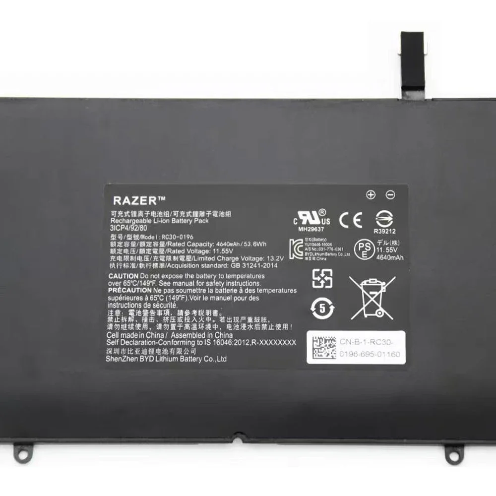 RC30-0196 11.55V 53.6Wh Original Laptop Battery for Razer Blade Stealth 2016 v2 i7-7500U i7-8550U