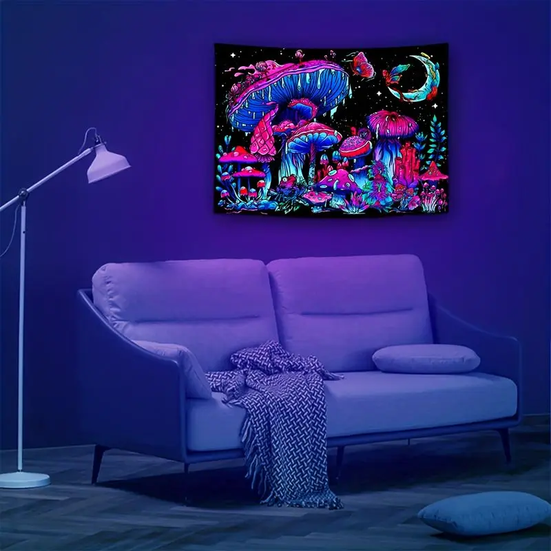 VIKAMA Psychedelic Colored Mushroom Star Moon Elf Tapestry Background Hanging Cloth Hippie Style e-Sports Room Decoration