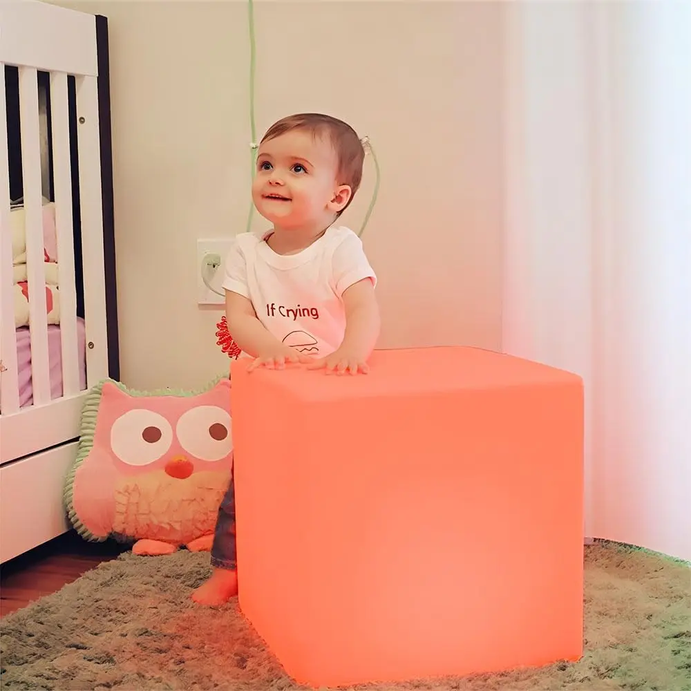 

14-Inch RGB LED Cube Chair with Remote, Color Changing Seat & Side Table for Kids Bedroom Living Room