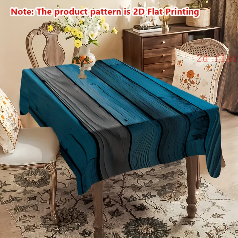 2D flat - 1-piece rectangular tablecloth with blue wood-grain design, suitable for restaurantszyc