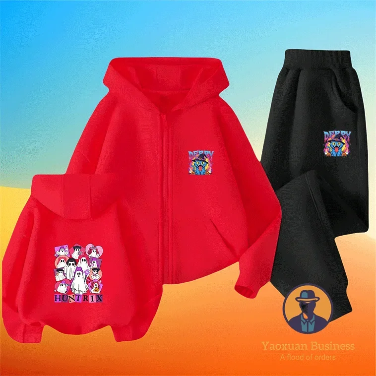 العصرية KPop شيطان الصيادين بنين بنات صغار زمم هوديي مجموعة لطيف الكرتون طباعة يندبروف الدافئة الخريف الشتاء الأزياء
