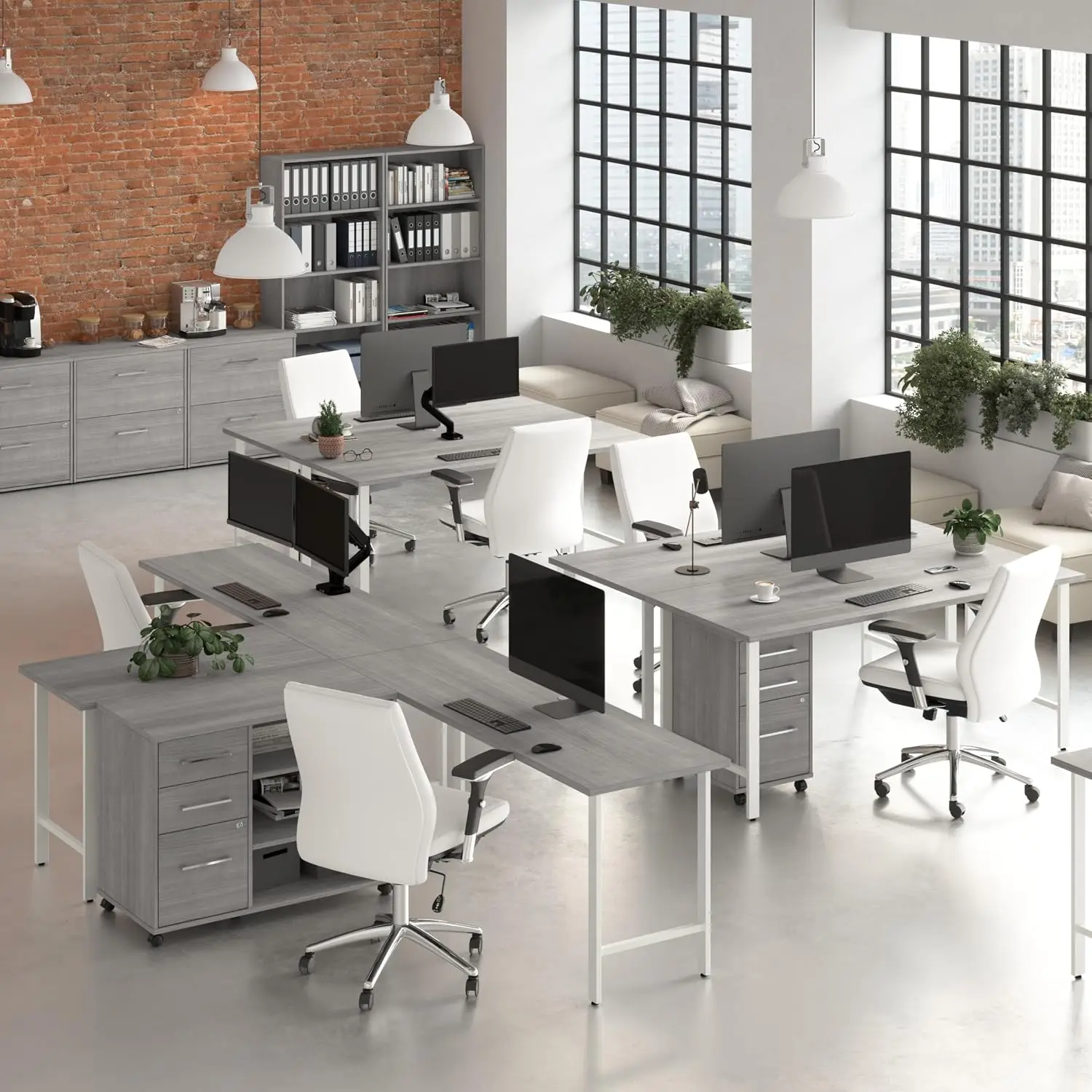 L Shaped Computer Desk Metal Legs Platinum Gray Modular Corner Table Home & Professional Office, Customized
