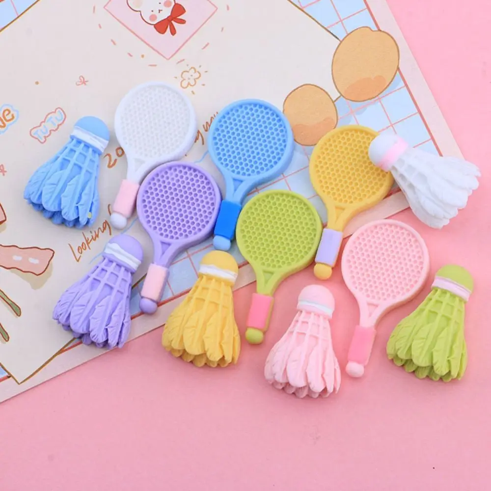 20pcs New Badminton Racket Resin Slime Charms Flatback Cream Gel Phone Case Decor Scrapbooking Colorful Headband Making Kids Toy