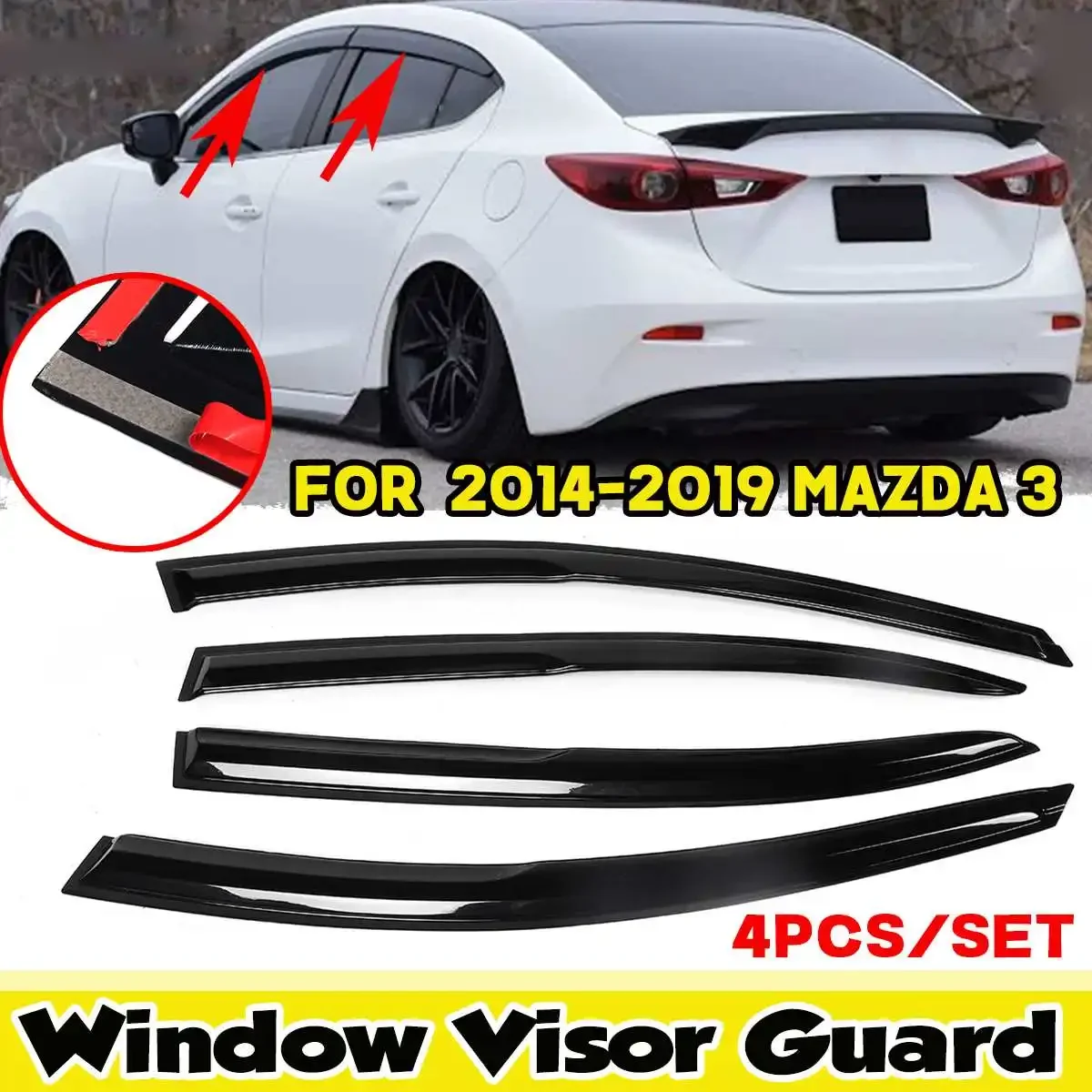 

For MAZDA 3 2014-2019 4Pcs Car Side Window Visor Guard Vent Rain Guard Cover Trim Awnings Shelters Protection Guard Body Kit