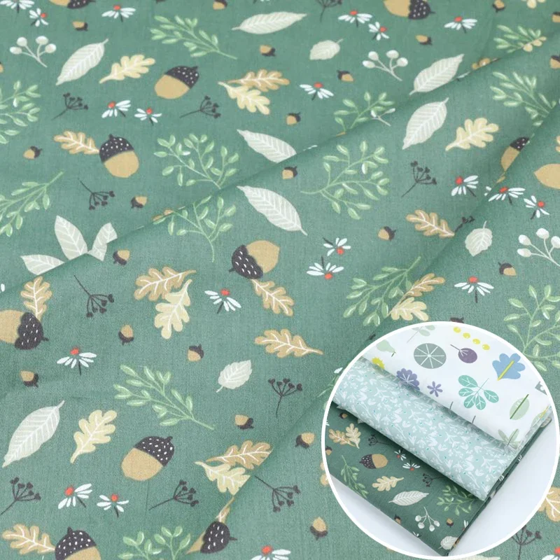 160x50cm Spring Green Leaf Idyllic Small Floral Twill Cotton Sewing Cloth Make Dress Clothes Garment Diy Bedding Apron Fabric