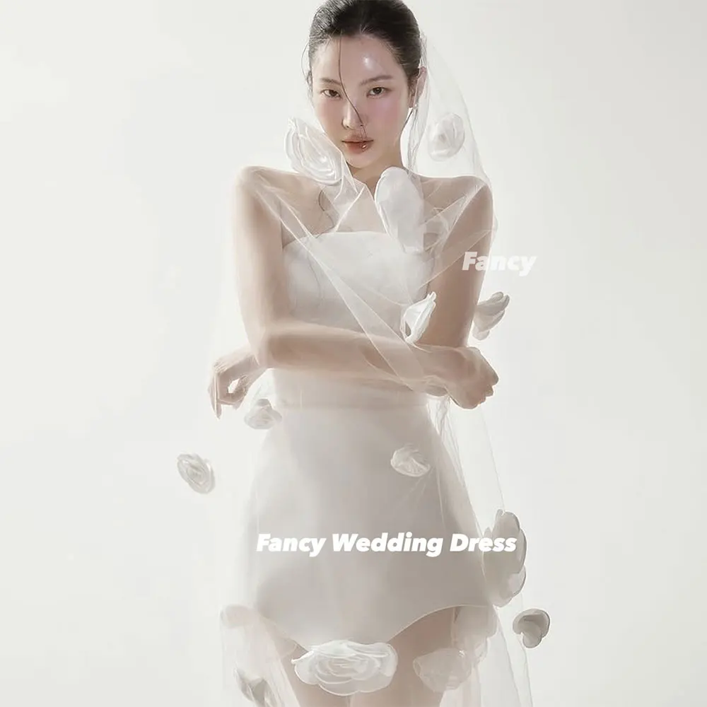 

Fancy Simple Strapless Korea Wedding Dress A Line Soft Satin Bridal Gown Mini Short 여성여름원피스 Customized