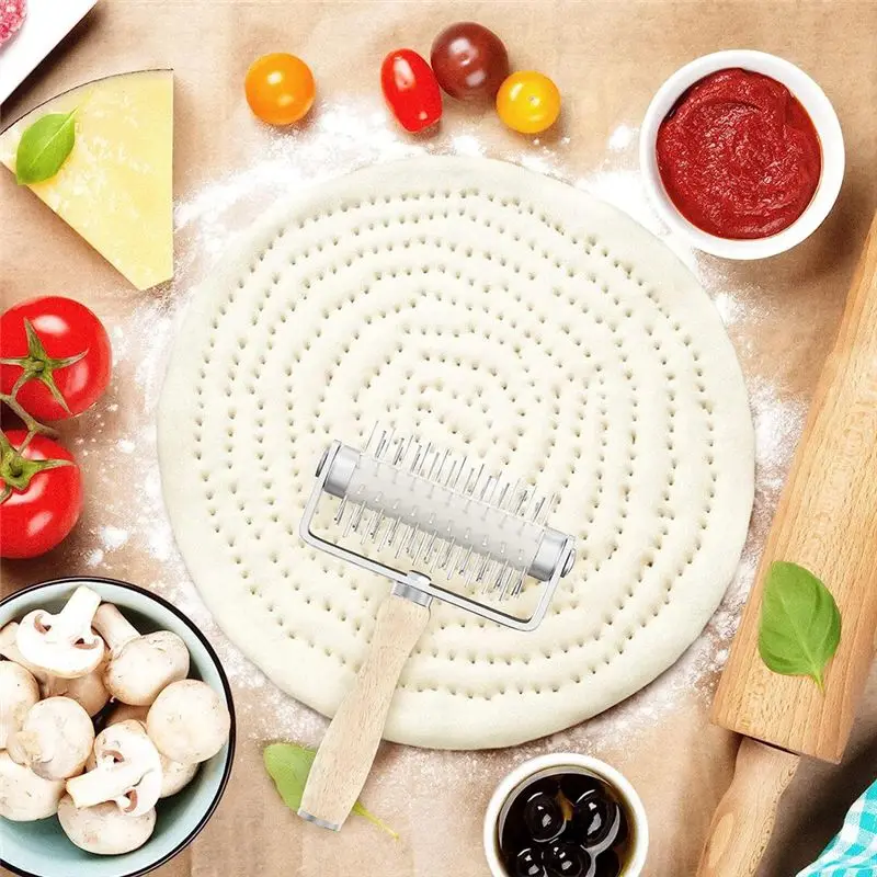 ABZT Pastry Roller with Stainless Steel Spikes Homemade Pizza Tool,Prevents Dough from Blistering,Pizza Making Accessories
