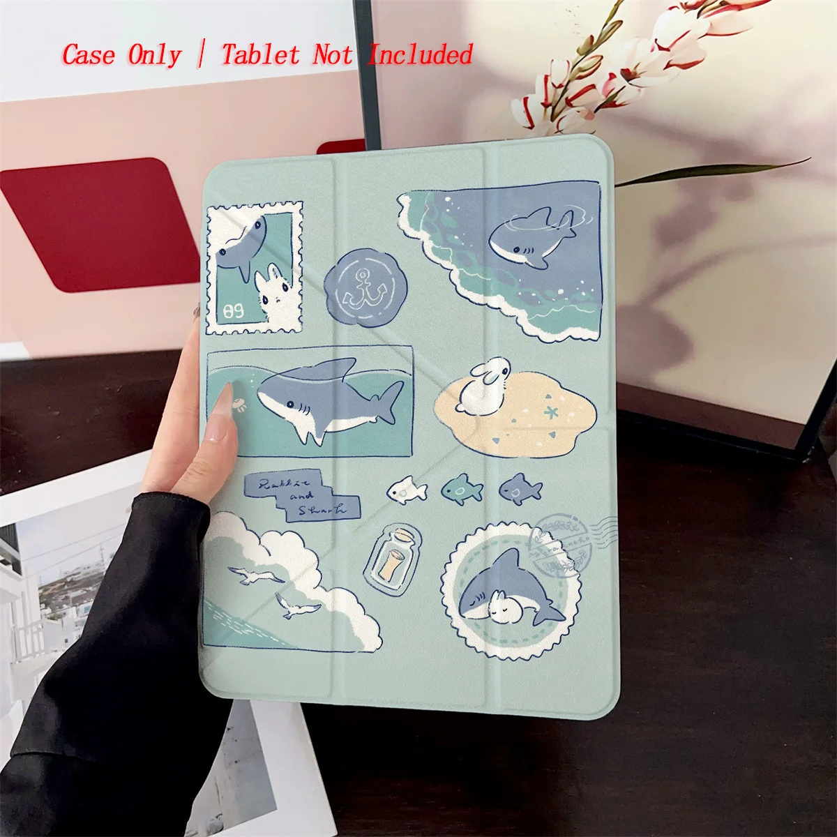 

Trendy Chic Y-Fold Shark & Bunny Cartoon Designs iPad Cover For Apple iPad 10th Gen Pro 11 Air 4 Mini 6 Protective Case