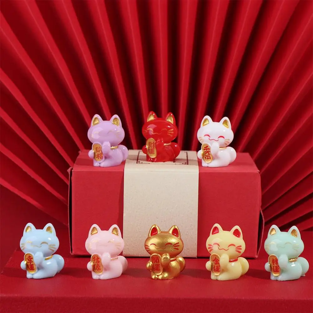 

Cartoon Lucky Cat Statue Cute Exquisite Lucky Cat Figurine Creative Animal Model Miniatures Home Car Hotel Restaurant